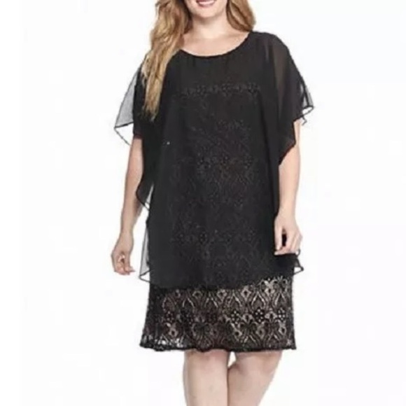 R&M Richards lace beaded dress with sheer overlay - Picture 3 of 8